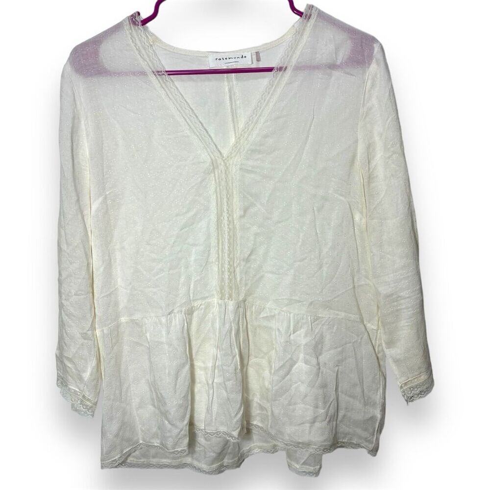 Rosemunde Copenhagen Ivory Lace Peasant  Long Sleeve Round Neck Blouse